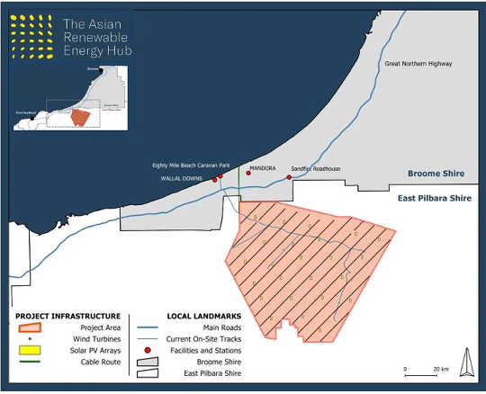 Map showing proposed location of the Asian Renewable Energy Hub.