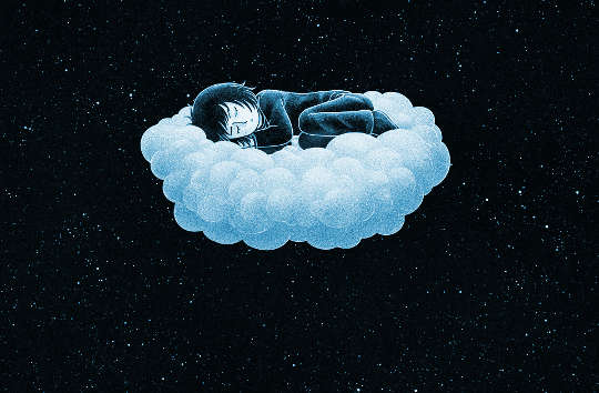 Nighttime Traveling to the World of Spirit a caricature of someone sleeping on a cloud in the nighttime sky