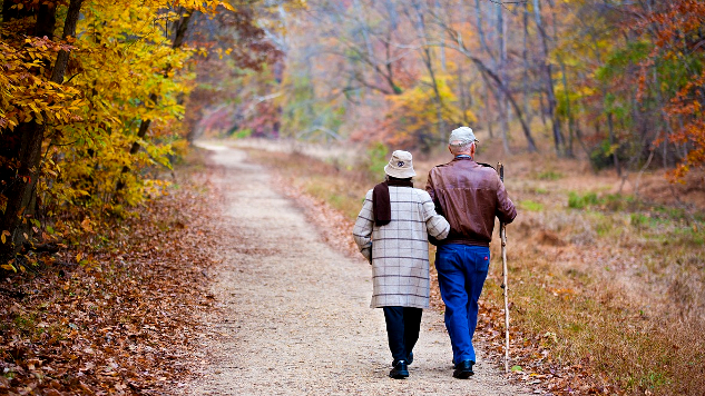 The Best is Yet to Be -- Growing Old Together an elderly couple walking in nature, arm in arm