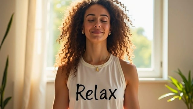 Unlock Your True Potential with Spiritual Intelligence a young woman sitting in meditation with a shirt that says RELAX