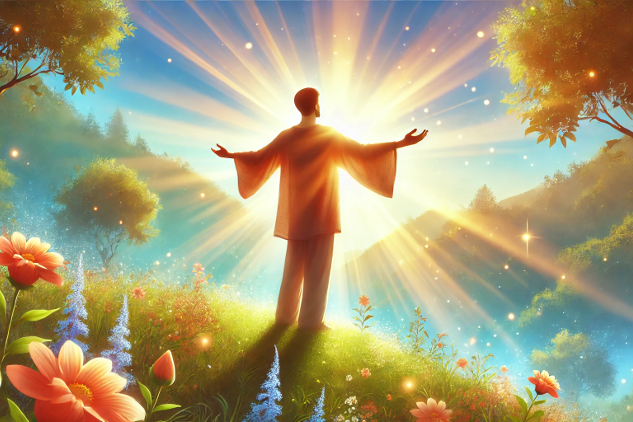 How to Evolve and Become a Human Angel a man standing in front of the sun with arms wide open