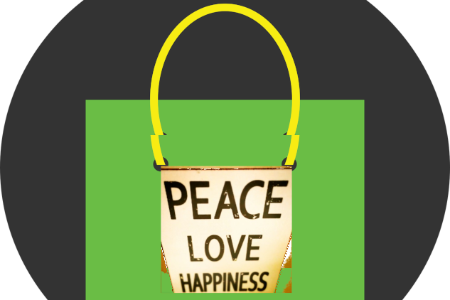 a shopping bag with the words peace, love, happiness