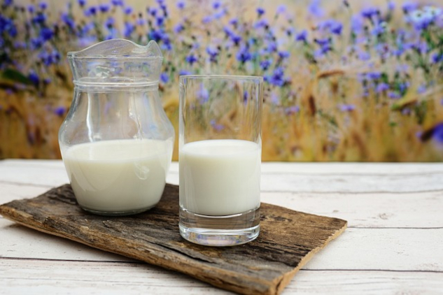 A pitcher and glass of milk. Image by congerdesign from Pixabay.